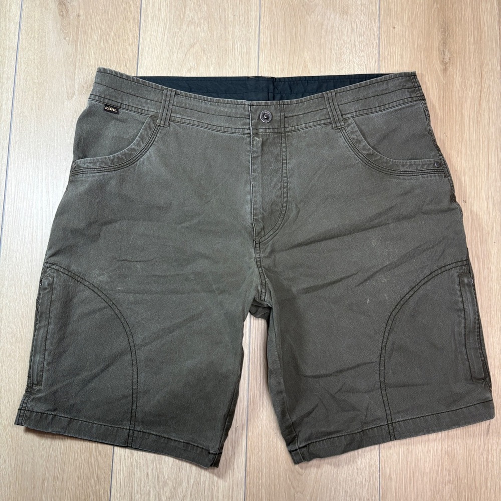 Kuhl Ramblr Vintage Patina Dye Cargo Utility Shorts Grey Mens 38 Hiking Outdoor